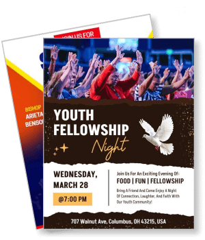 youth fellowship night event flyer with dove and crowd celebrating template
