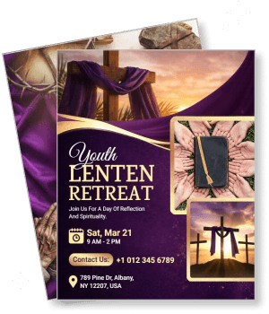 youth lenten retreat church event design purple theme template