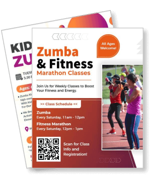 zumba fitness marathon classes with class schedule and registration qr code template