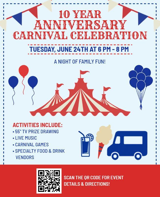 10 Year Anniversary Carnival Celebration Event Flyer Template