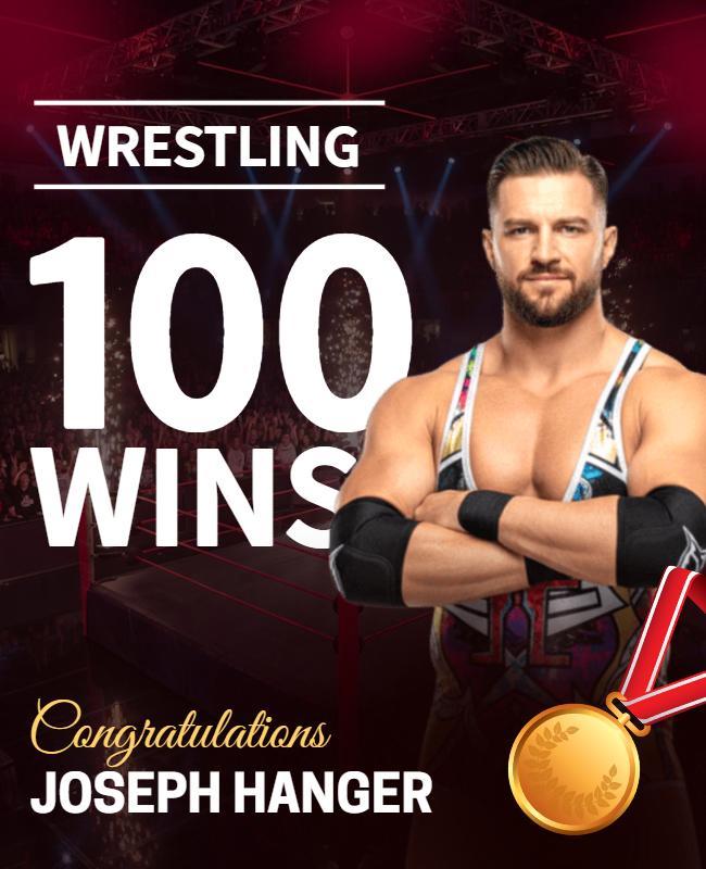 100 Wins Wrestling Achievement Poster Template