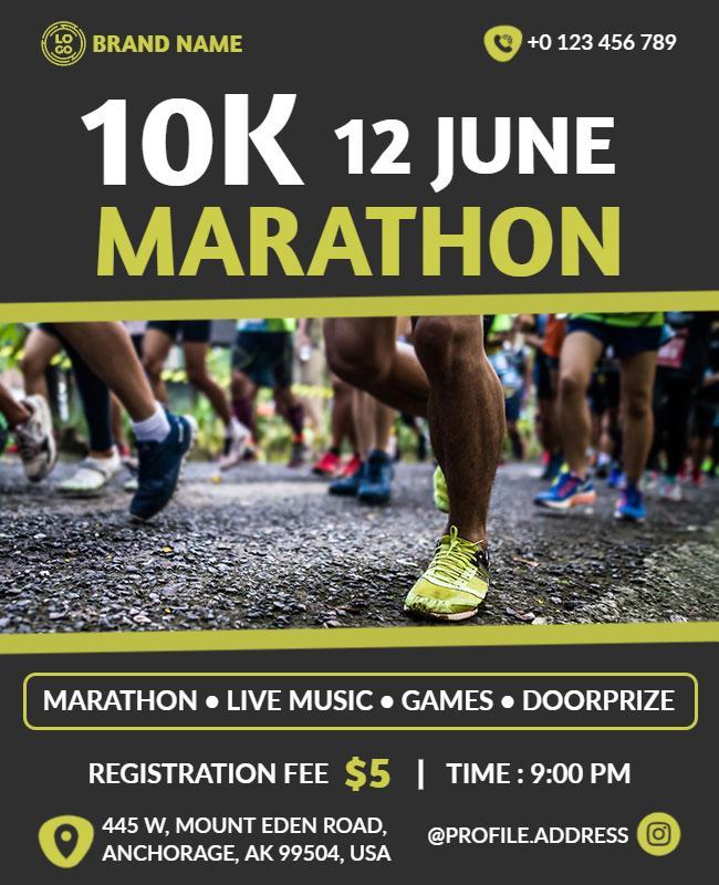 10k Running Event Marathon Flyer Template