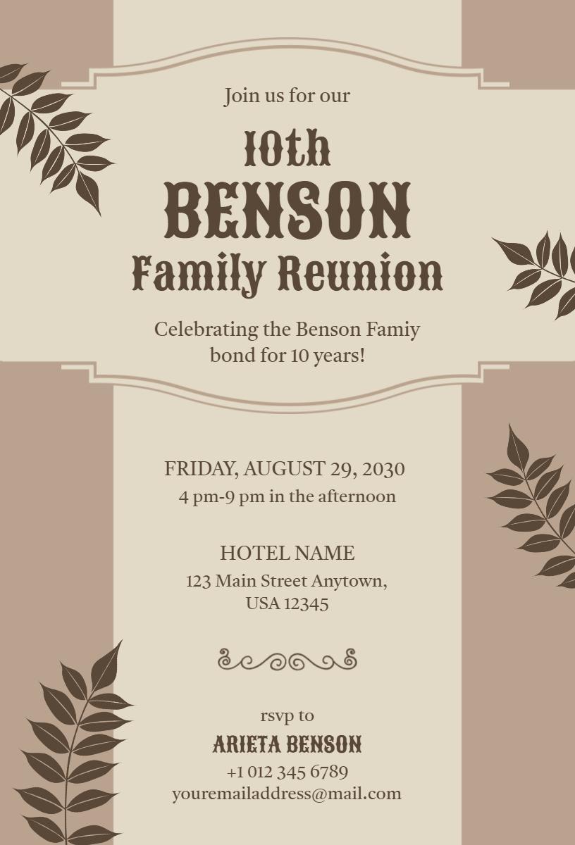 10th Annual Benson Family Reunion Celebration Invitation Template