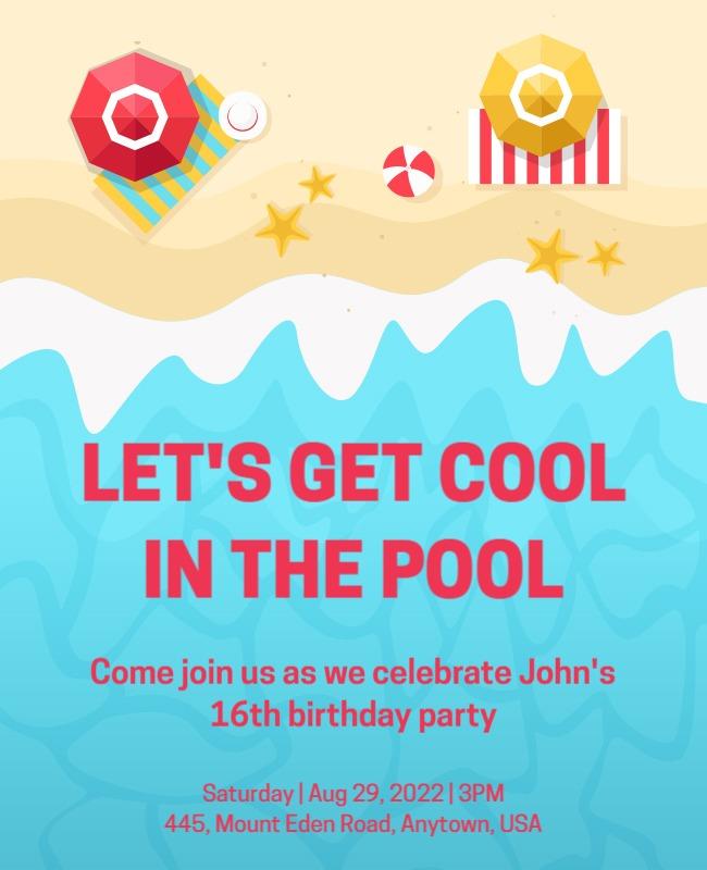 16th Birthday Pool Party Celebration Flyer Template