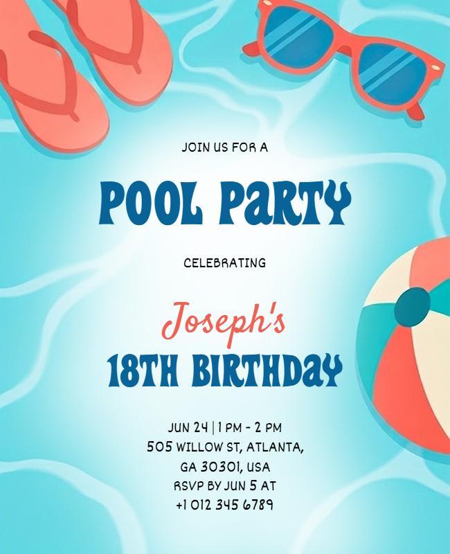 18th Birthday Pool Party Celebration Flyer Template