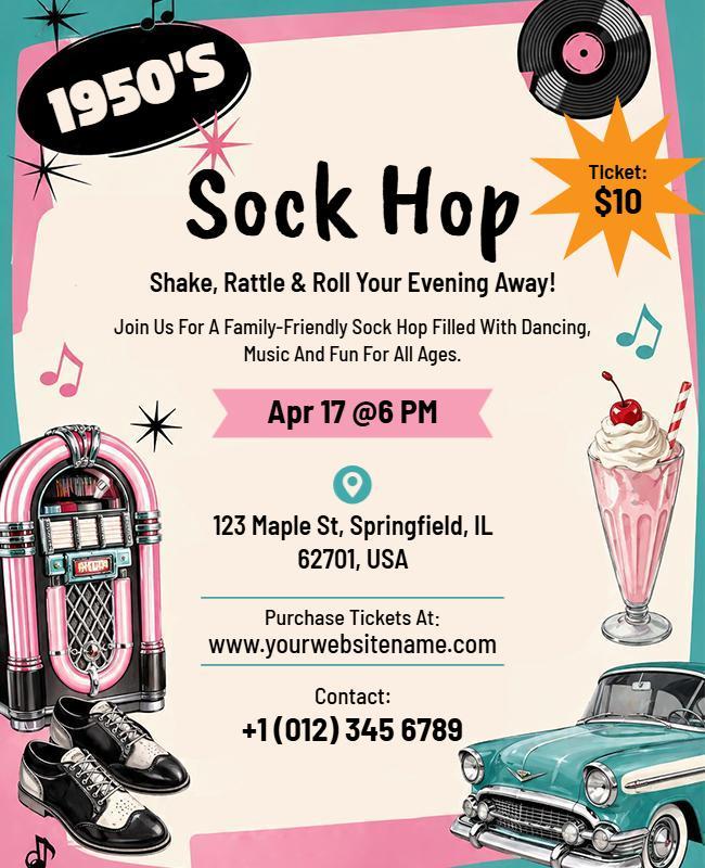 1950s Sock Hop Themed Dance Event Flyer Template