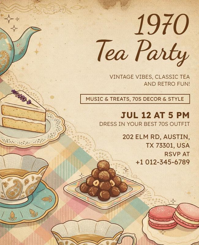1970s Retro Tea Party Invitation Flyer Template