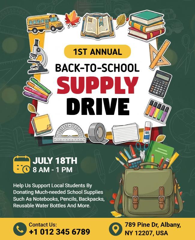 1st Annual Back-to-School Supply Drive Event Flyer Template