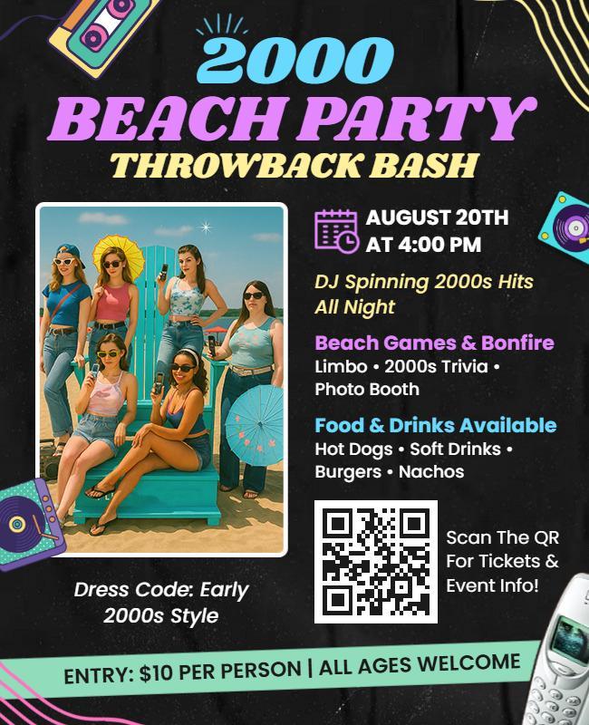 2000s Themed Beach Party Celebration Flyer Template