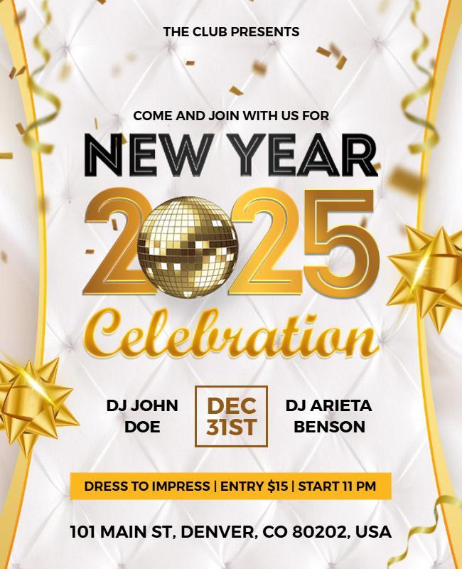 Sparkling Gold New Year 2025 Celebration Party Flyer Template