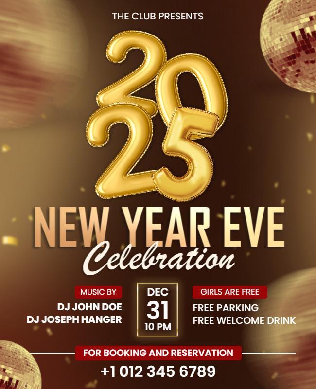 2025 New Year Eve Celebration Party Flyer Template