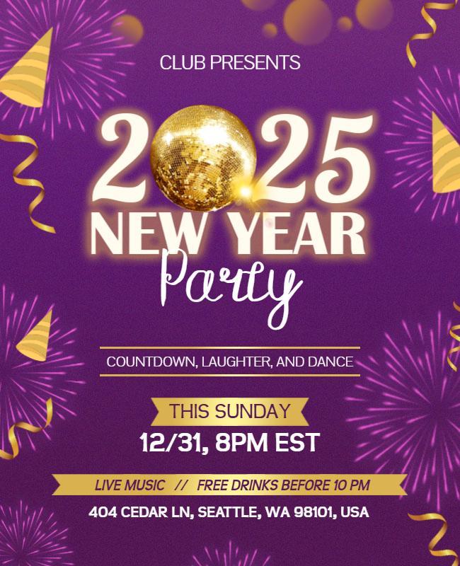 2025 New Year Party Announcement Flyer Template