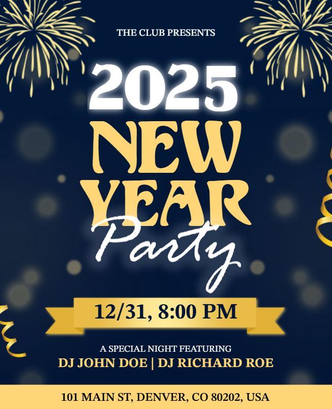 Festive Gold and Navy New Year Celebration Party Flyer Template