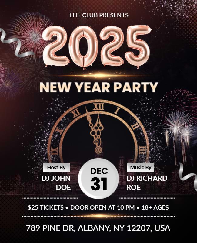 2025 New Year Party Celebration Flyer Template