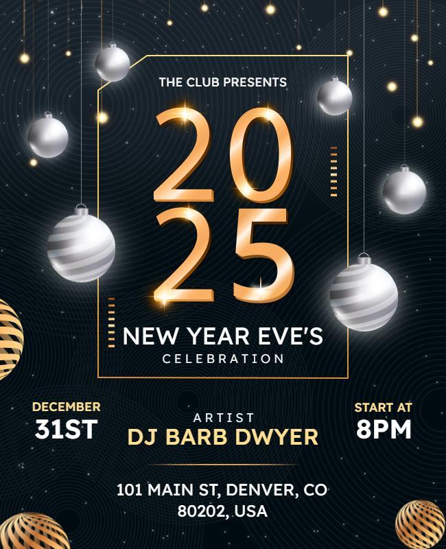 Glamorous Black and Gold New Year's Eve Celebration Flyer Template