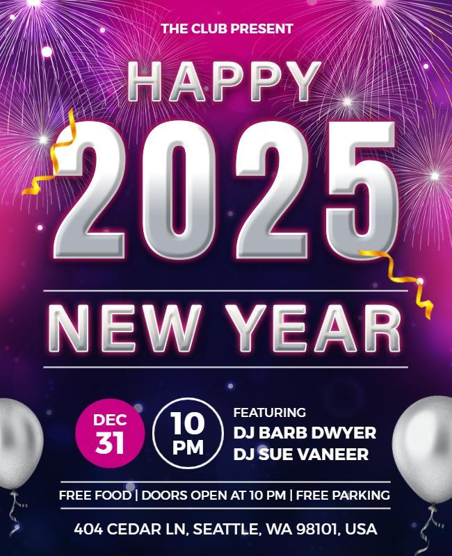 2025 New Year's Eve Party Celebration Flyer Template