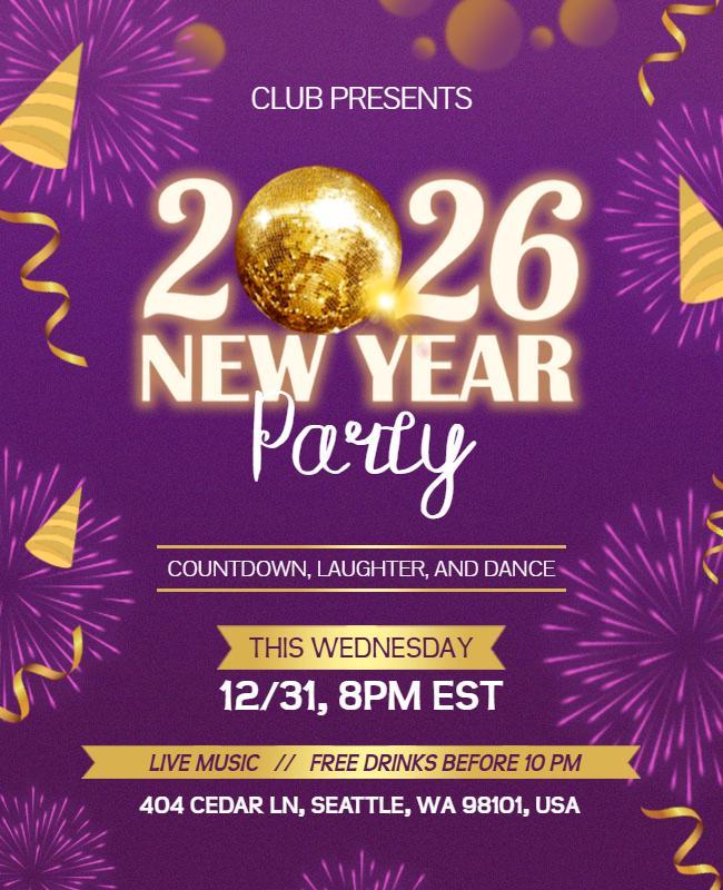 2026 New Year Celebration Party Countdown Flyer Template