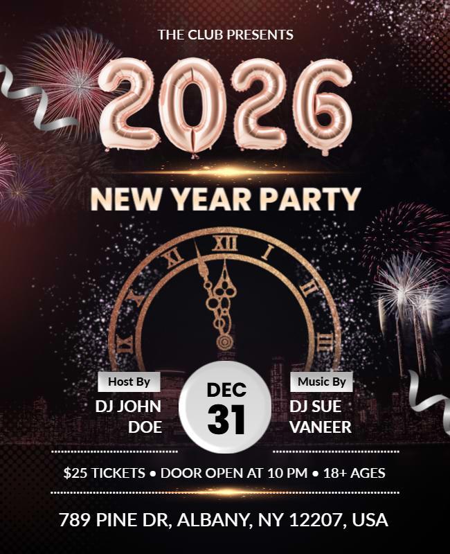 2026 New Year Countdown Party Invitation Flyer Template