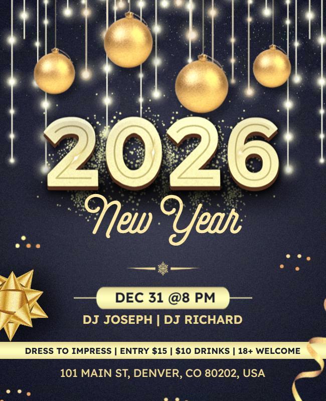 2026 New Year Eve Party Celebration Flyer Template