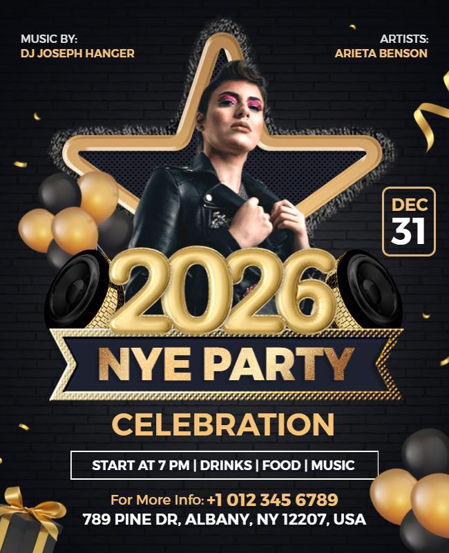 2026 New Year's Eve Celebration Party Flyer Template