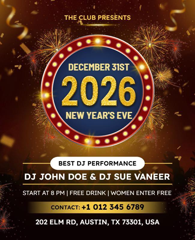 2026 New Year's Eve DJ Performance Party Flyer Template