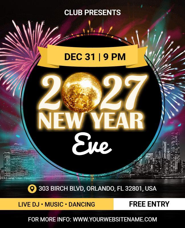2027 New Year Celebration with Fireworks Flyer Template