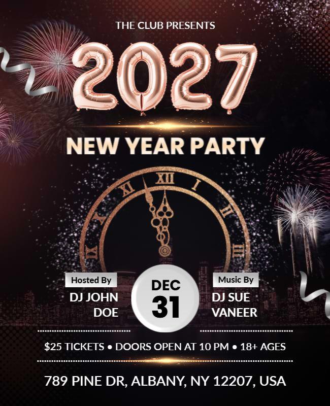 2027 New Year Countdown Party Flyer Template