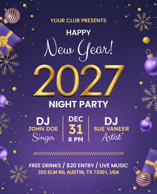 2027 New Year Night Party Flyer Template