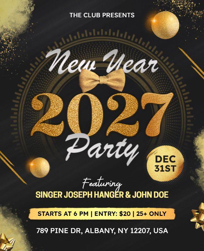 2027 New Year Party Invitation Flyer Template
