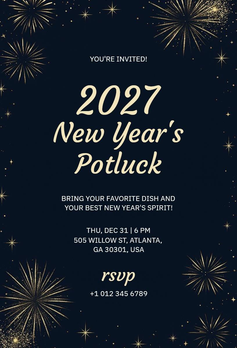 2027 New Year Potluck Party Invitation Template