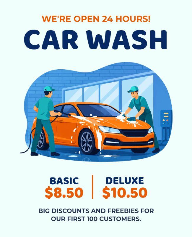 24 Hour Car Wash Service Poster Template