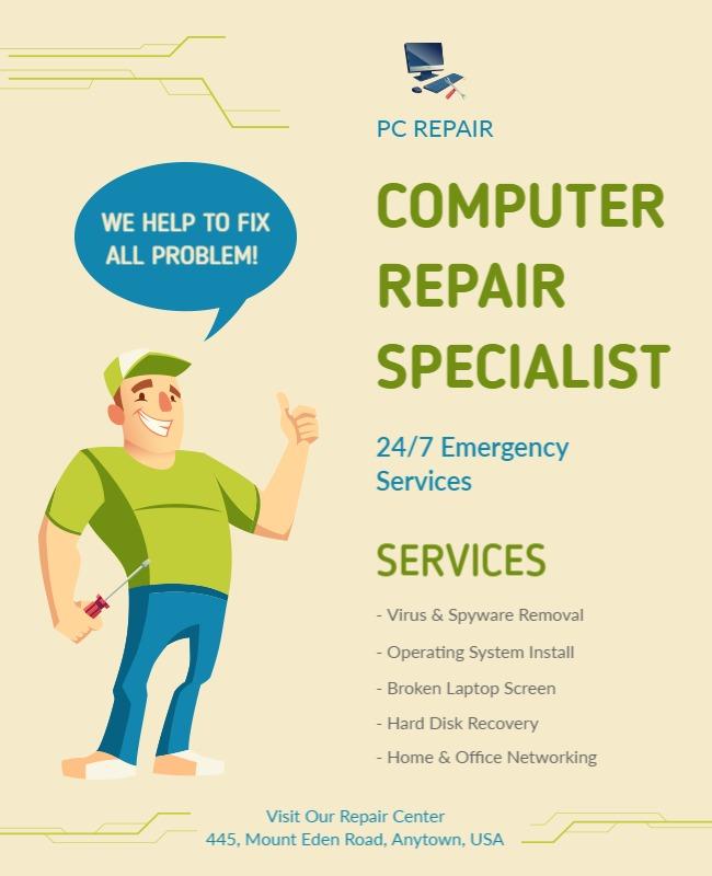 247 Computer Repair Services Flyer Template