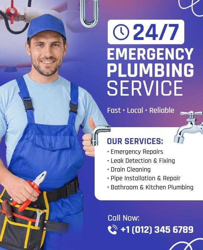 24/7 Emergency Plumbing Services Advertisement Poster Template