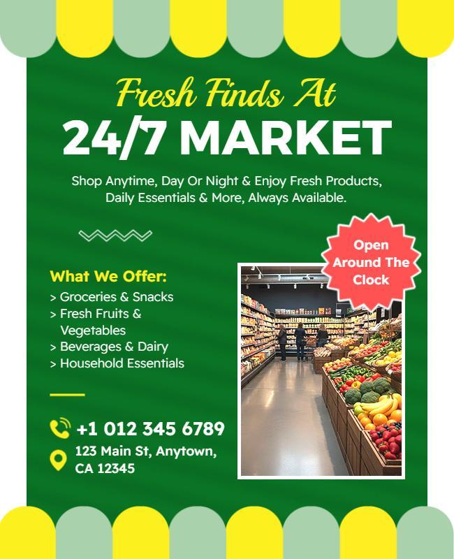 24/7 Grocery Market Promotional Flyer Template