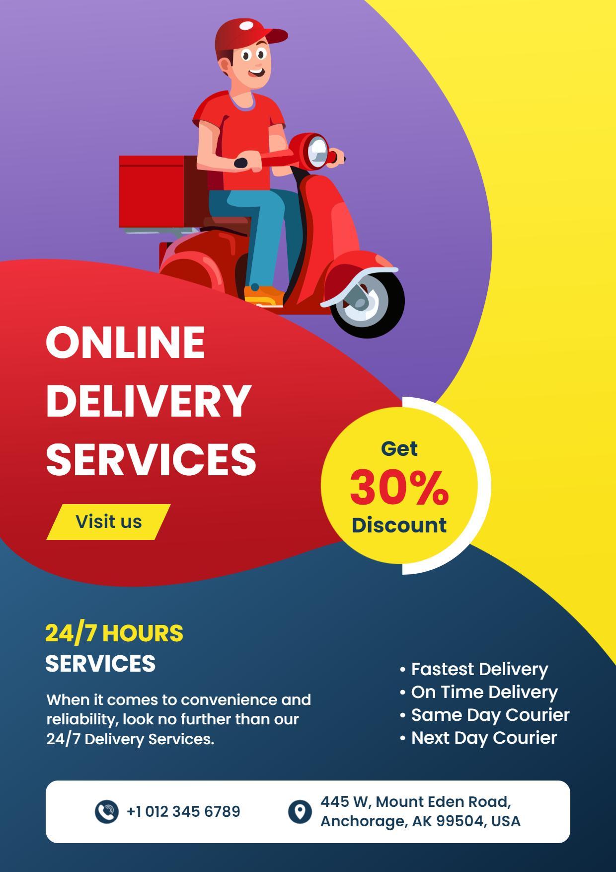 247 Online Delivery Services Promotion A4 Flyer Template