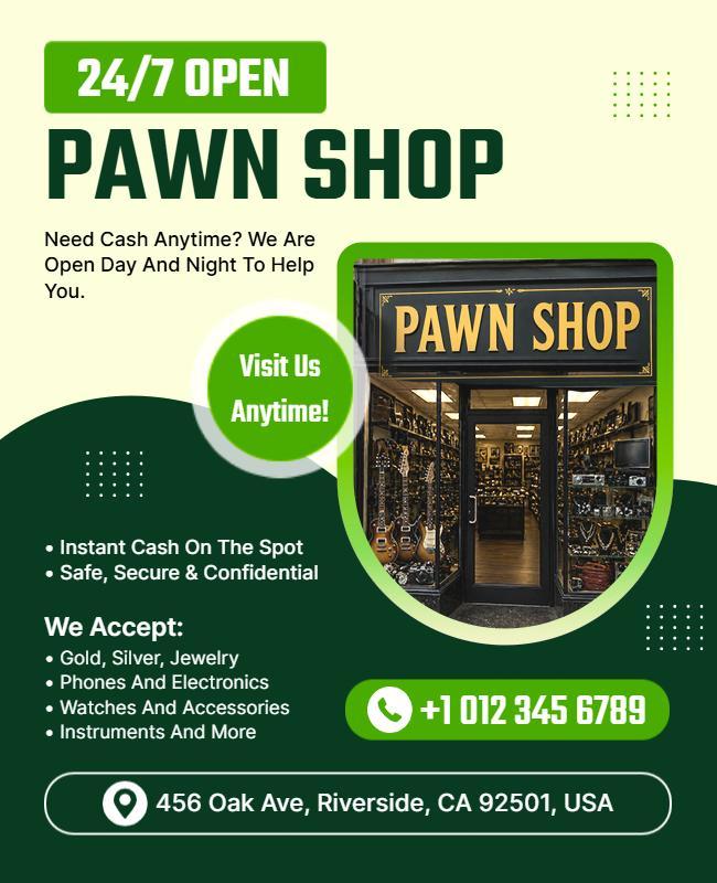 24/7 Open Pawn Shop Services Advertisement Poster Template
