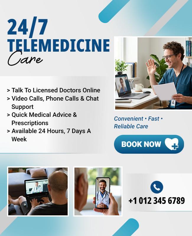 24/7 Telemedicine Healthcare Service Flyer Template