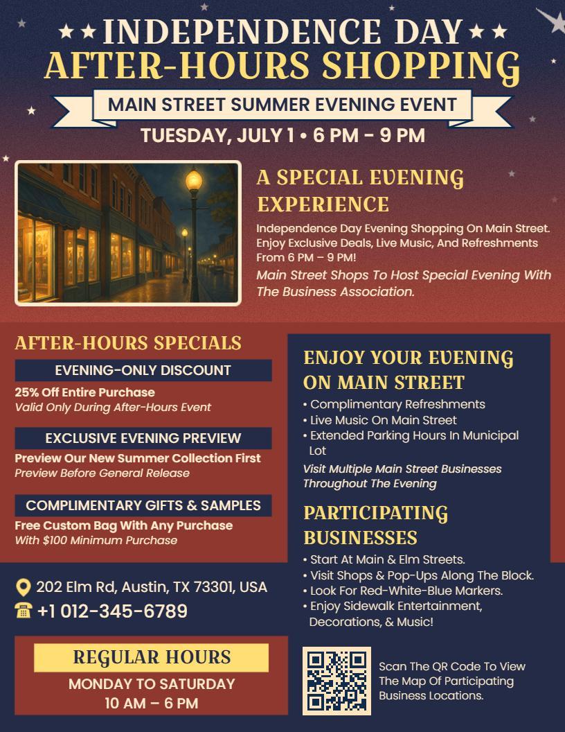 4th of July After-Hours Shopping Event Flyer Template
