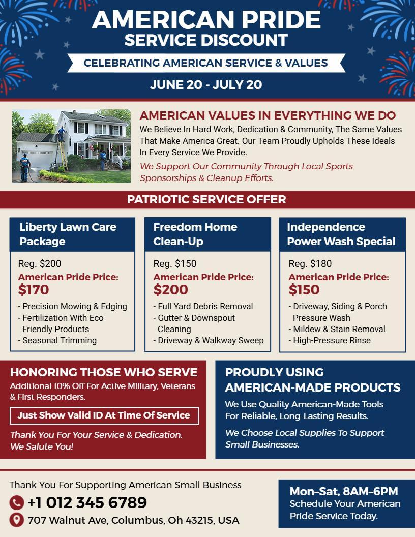 4th of July American Pride Discount Flyer Template
