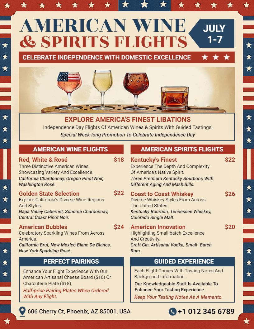 4th of July American Wine & Spirits Flight Flyer Template