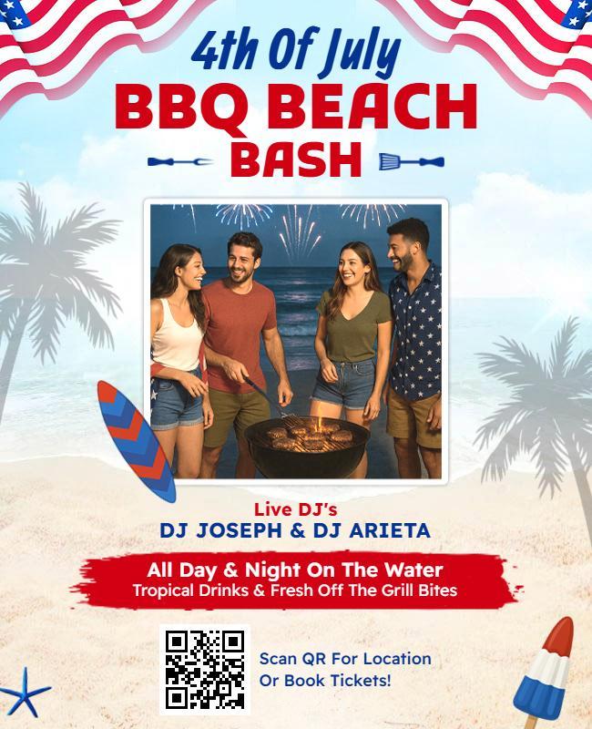 4th of July BBQ Beach Bash Celebration Flyer Template