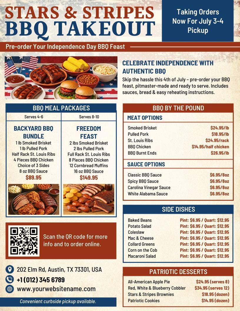 4th of July BBQ Takeout Flyer Template