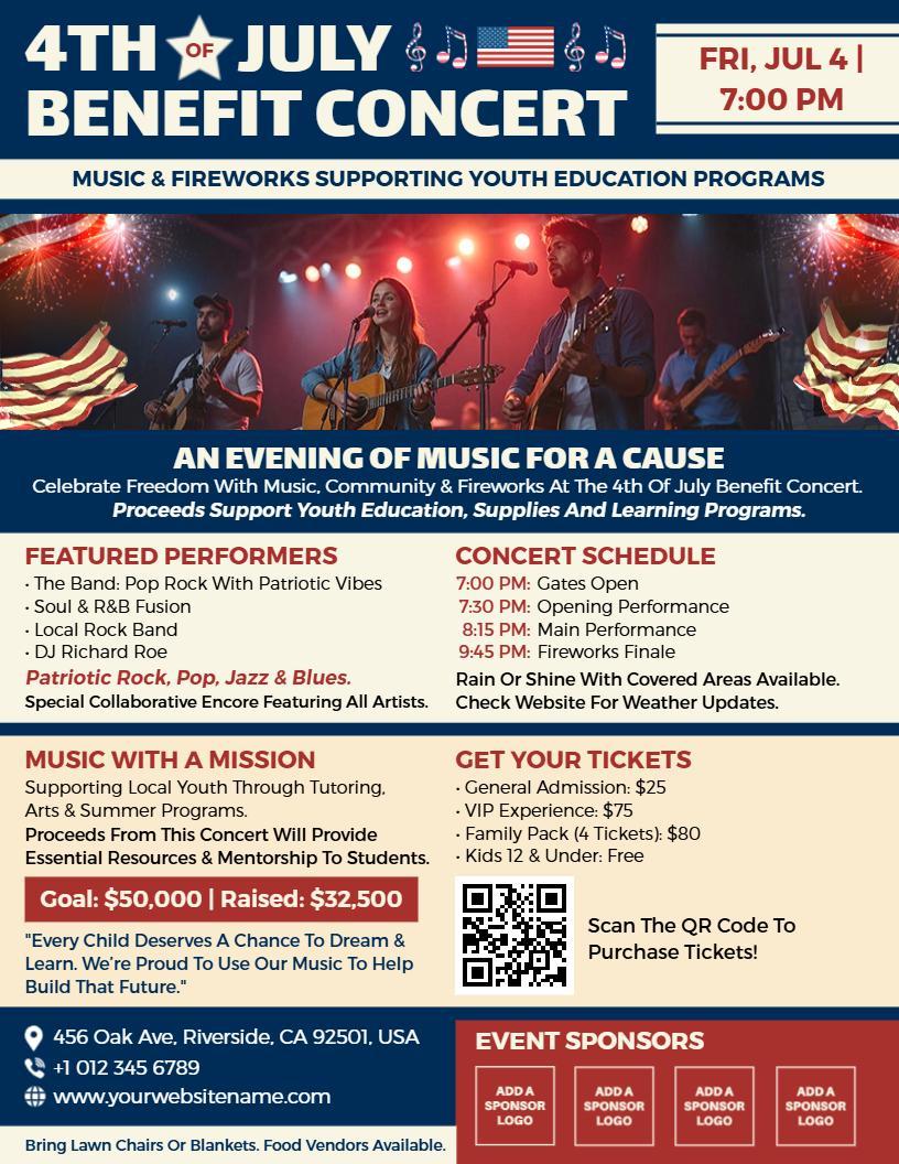 4th of July Benefit Concert Flyer Template