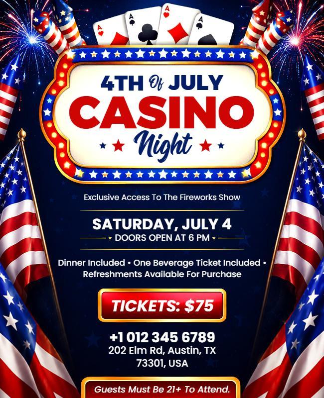 4th of July Casino Night Celebration Flyer Template