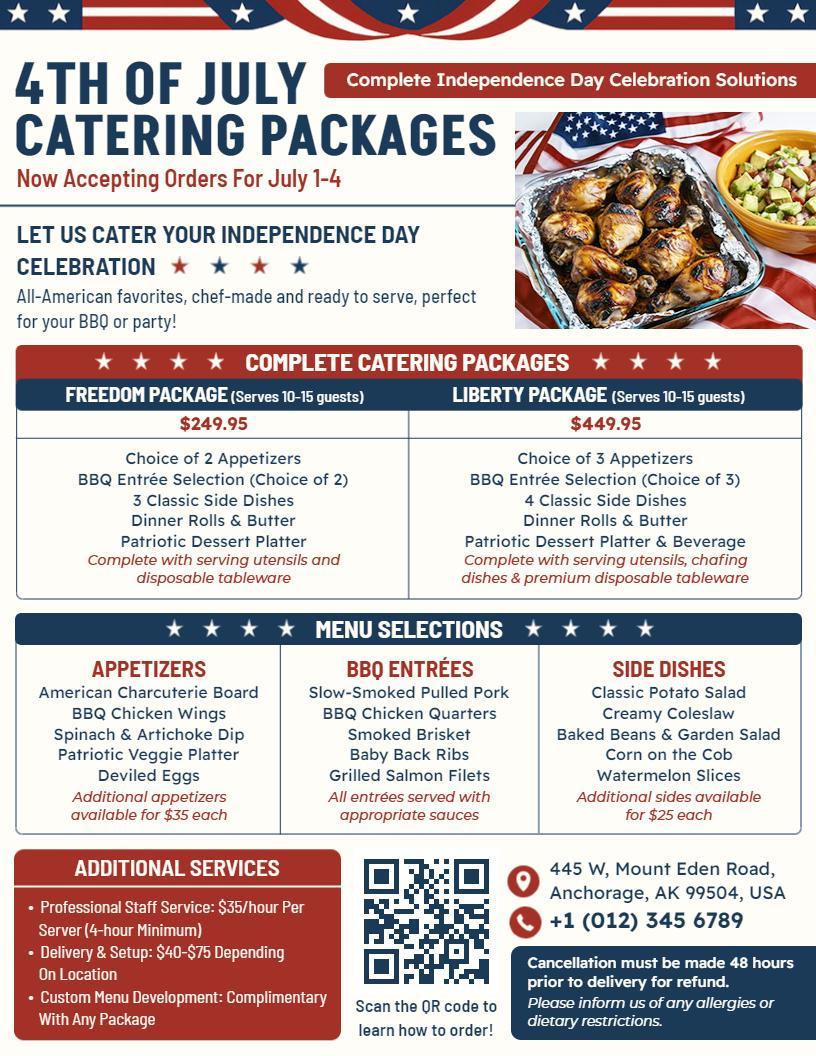 4th of July Catering Packages Menu Flyer Template