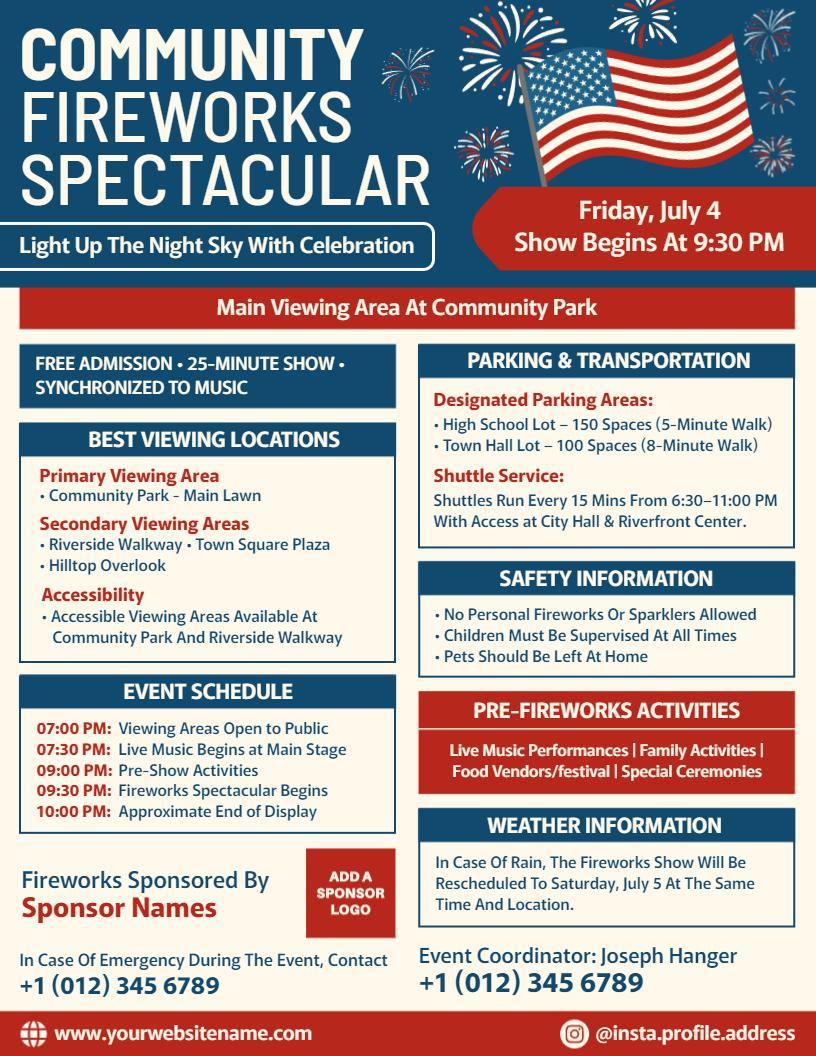 4th of July Community Fireworks Spectacular Flyer Template