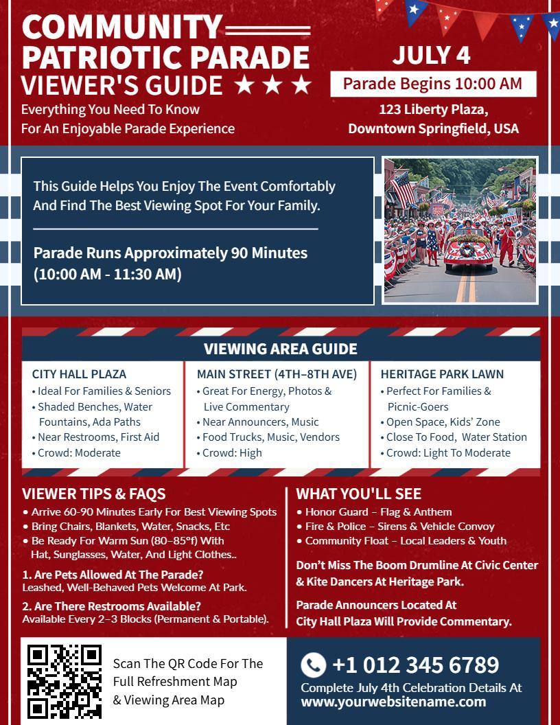 4th of July Community Parade Viewer’s Guide Flyer Template