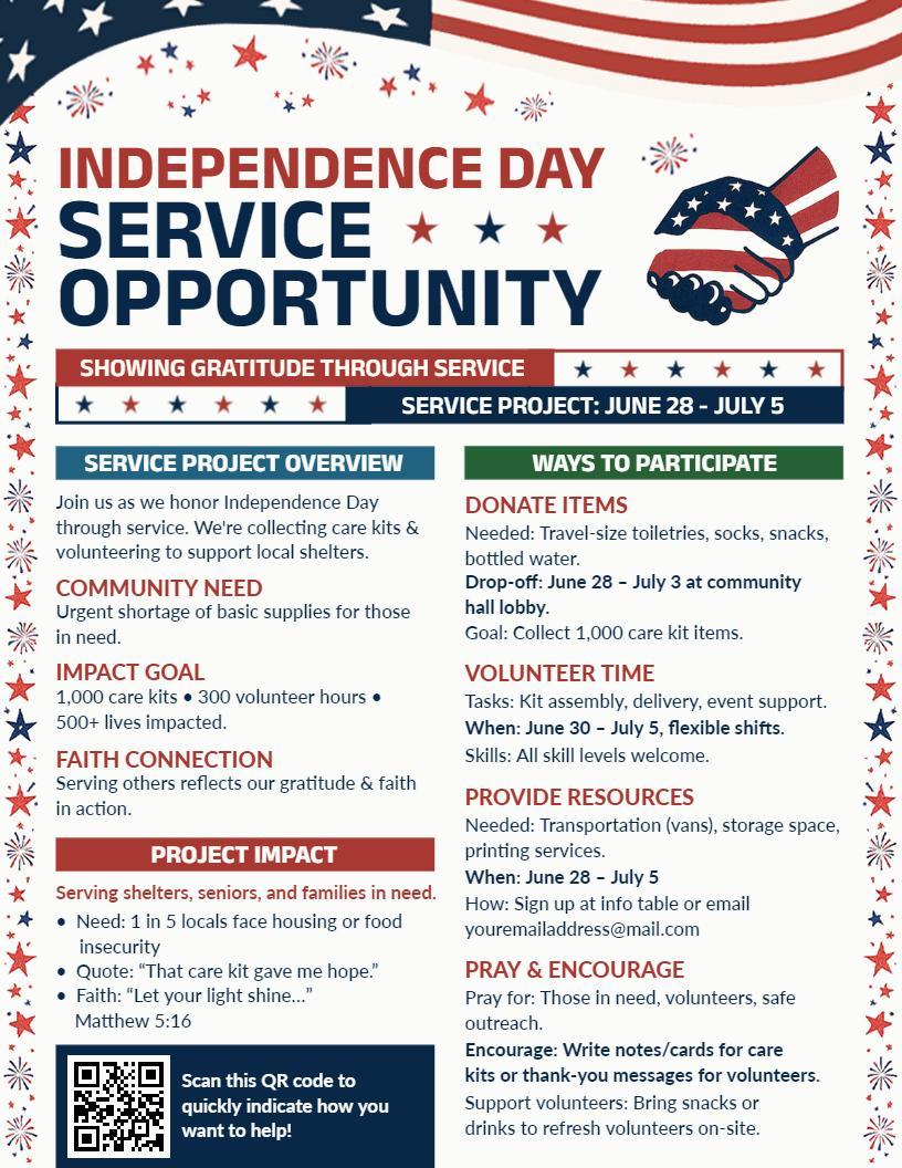 4th of July Community Service Opportunity Flyer Template