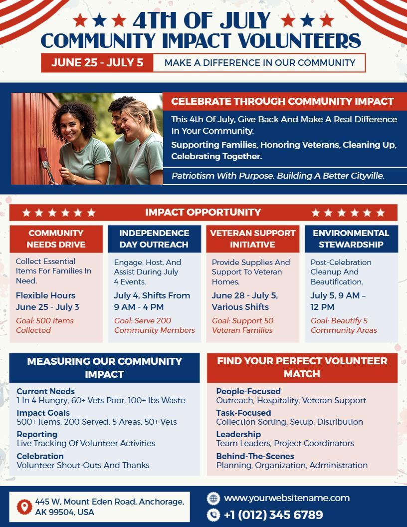 4th of July Community Volunteer Flyer Template
