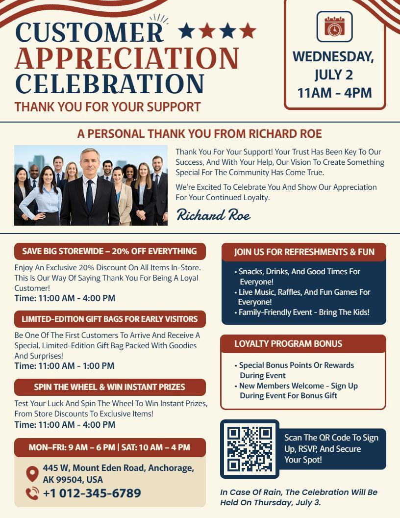 4th of July Customer Appreciation Event Flyer Template